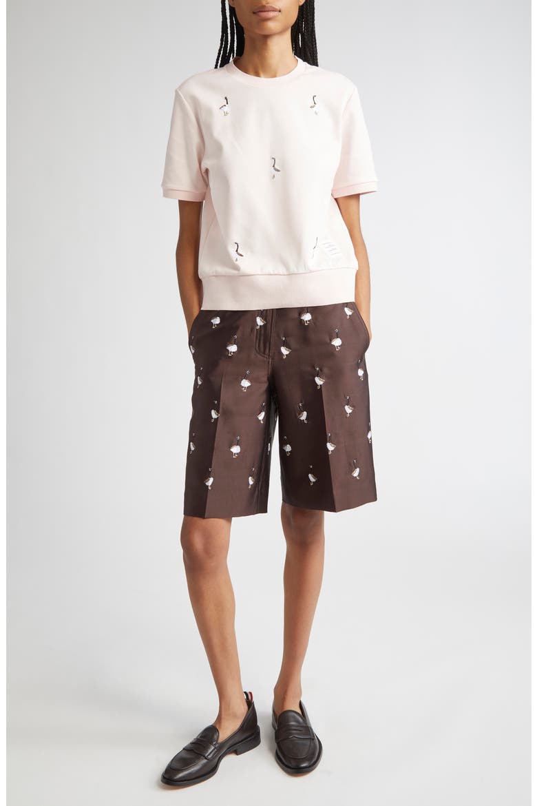 Geese Embroidered Twill Wide Leg Shorts, Alternate, color, BROWN