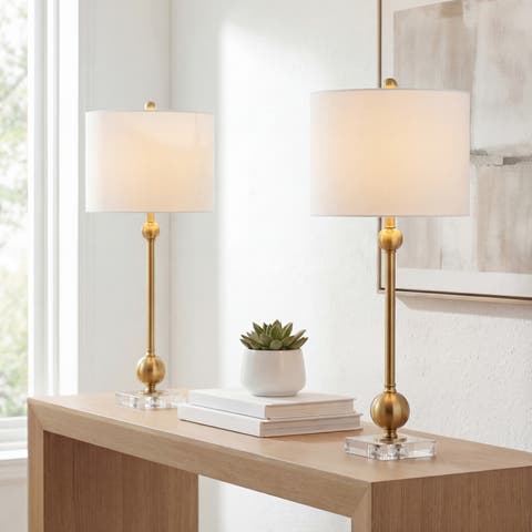 Hollis 34" Metal LED Table Lamp, Brass with Crystal Base (Set of 2)