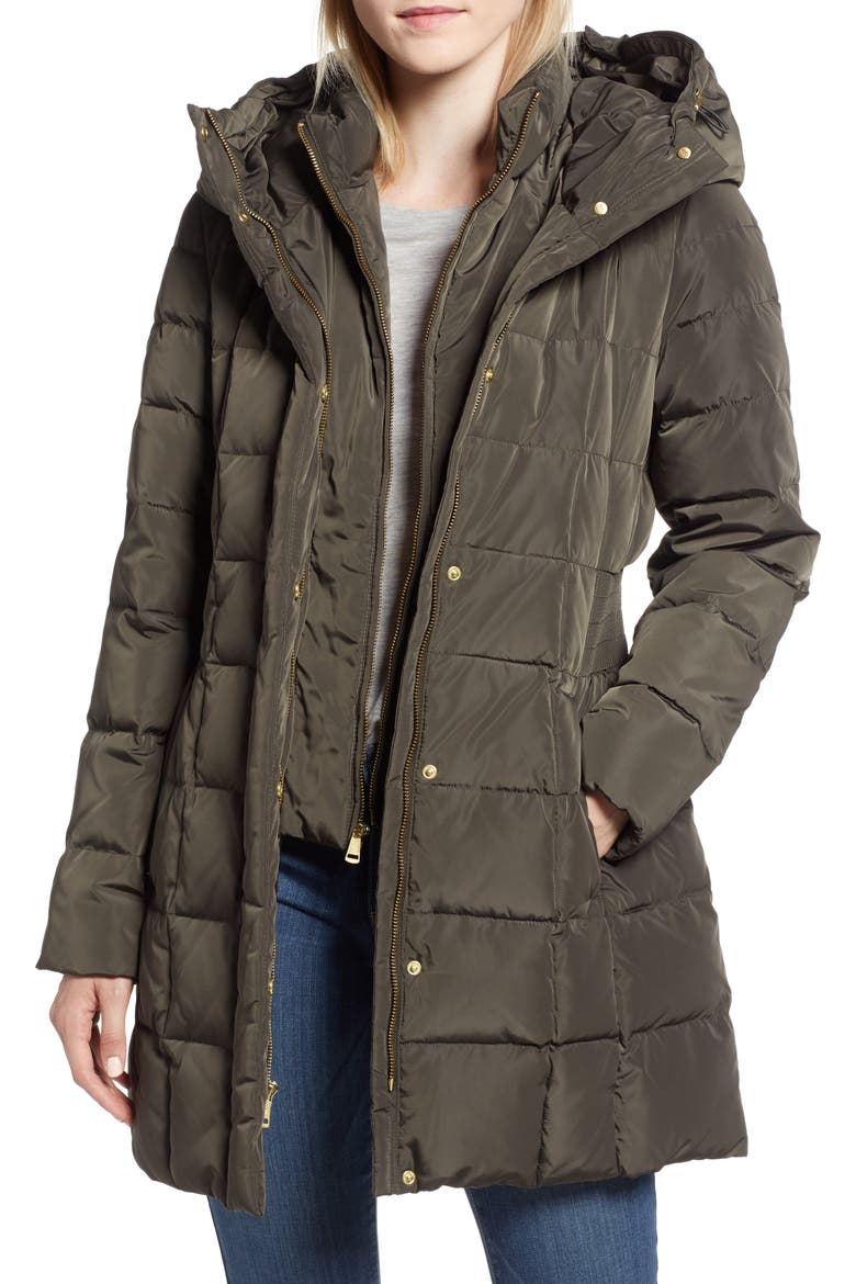 Cole Haan Hooded Down & Feather Jacket, Main, color, FOREST