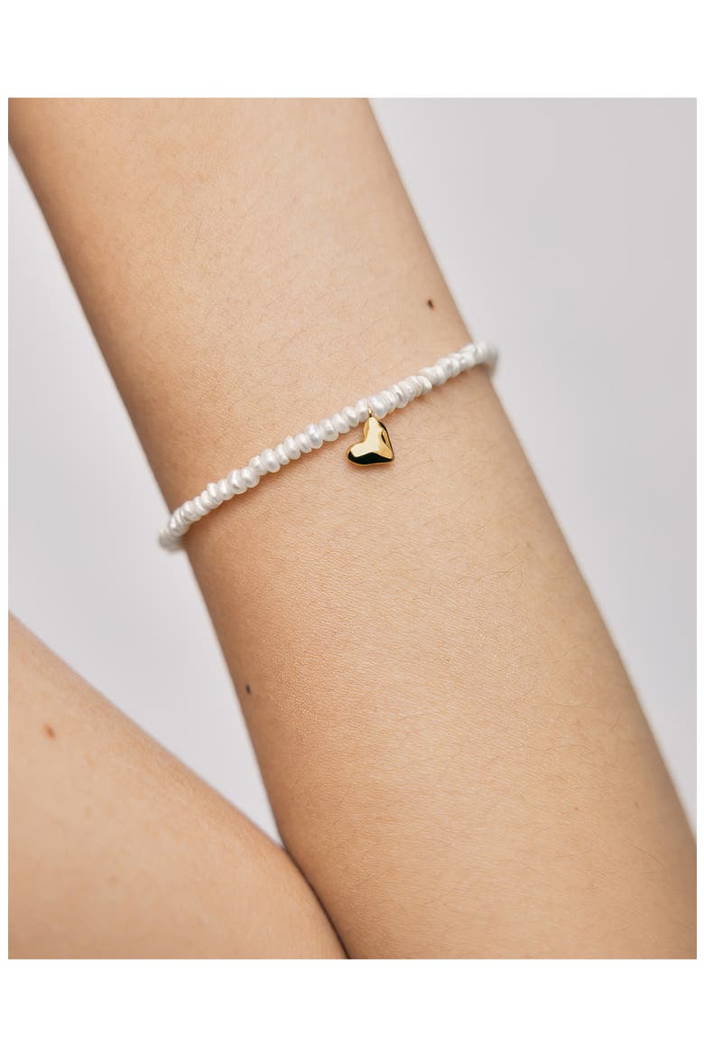 Mini Heart Freshwater Pearl Bracelet, Alternate, color, 18CT GOLD VERMEIL / PEARL