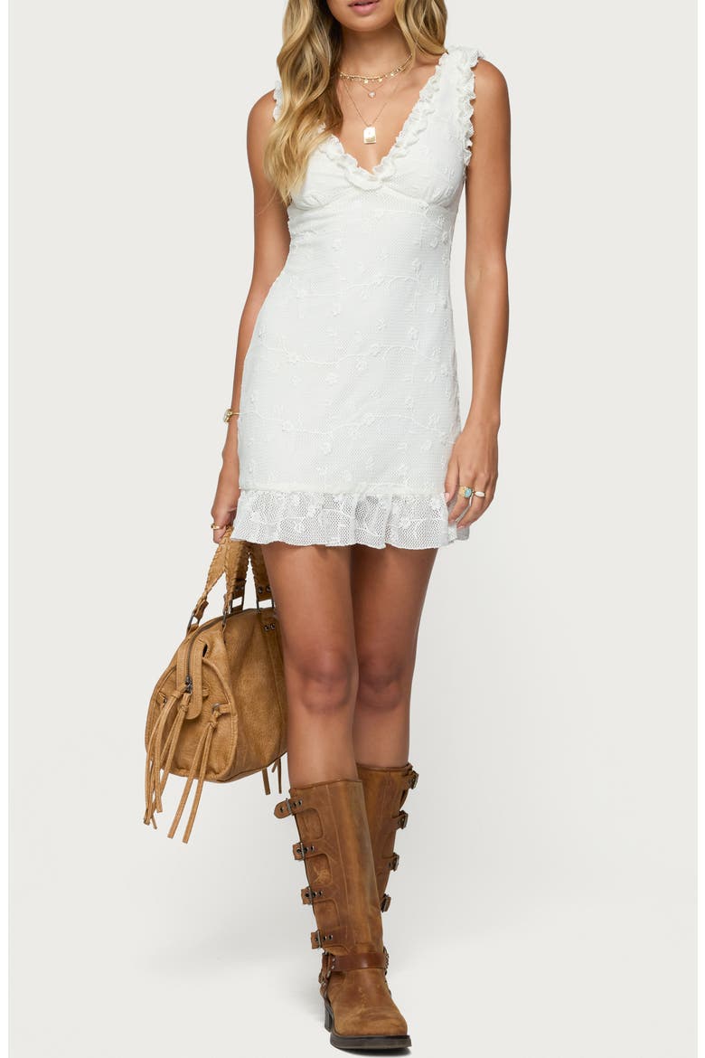 Shayla Ruffle Trim Minidress, Main, color, WHITE