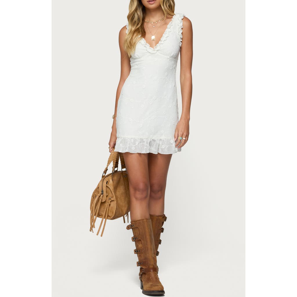 Edikted Shayla Ruffle Trim Minidress In White