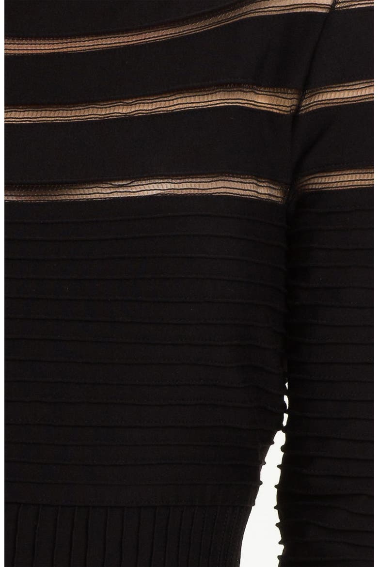 Mesh Stripe Fit & Flare Dress, Alternate, color, BLACK