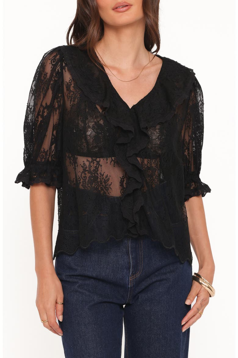 Adhanna Floral Cotton Blend Lace Top, Main, color, BLACK