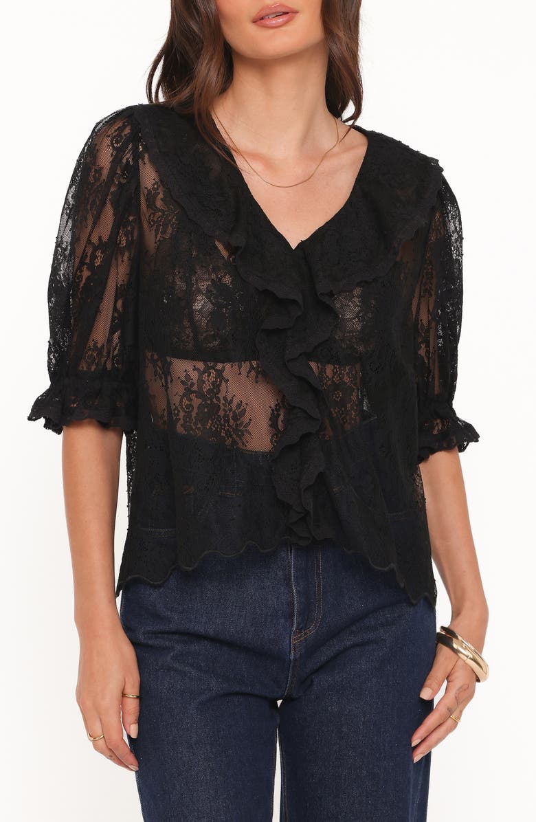 Petal & Pup Adhanna Floral Cotton Blend Lace Top, Main, color, Black