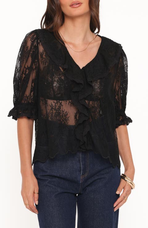 Adhanna Floral Cotton Blend Lace Top