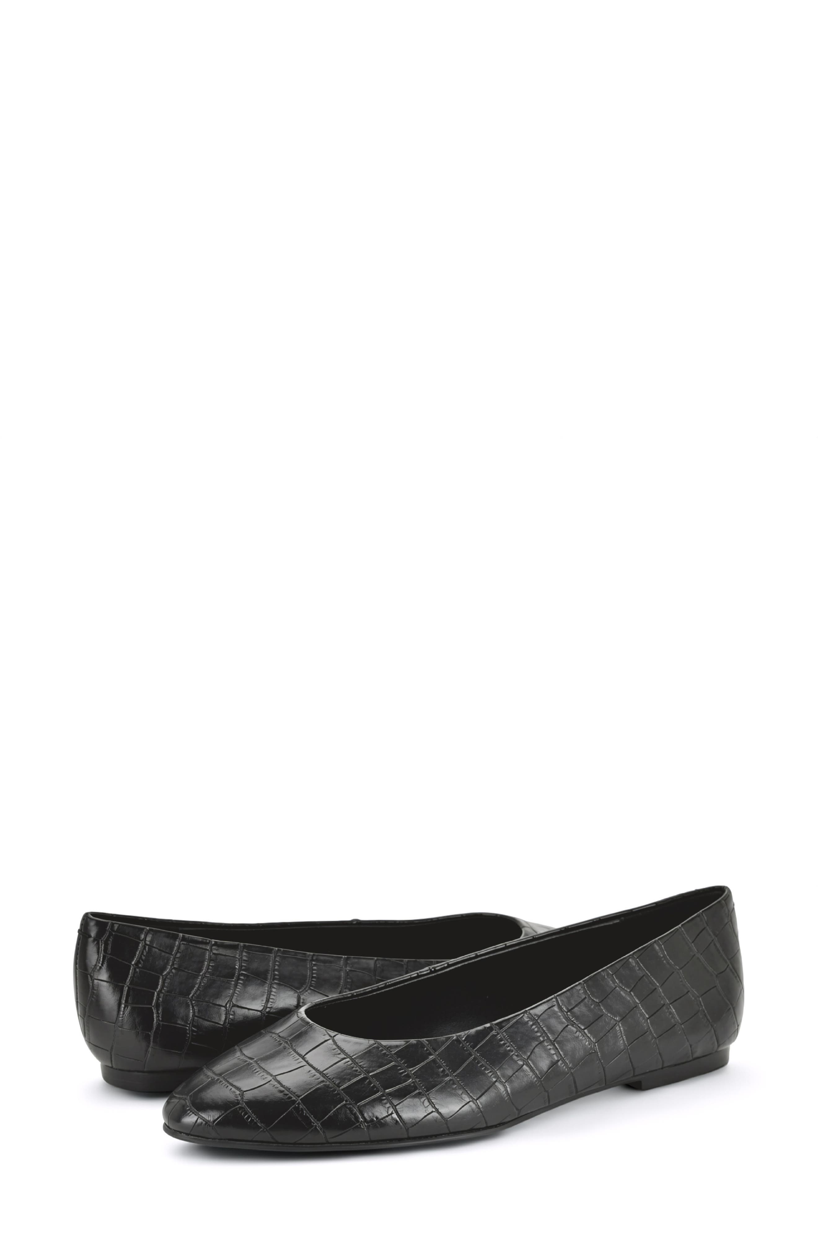 Vecka Almond Toe Flat, Alternate, color, BLACK CROCO