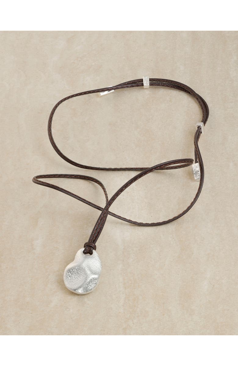 Reiss Leather Cord Pendant Necklace, Alternate, color, Silver Tone / Brown