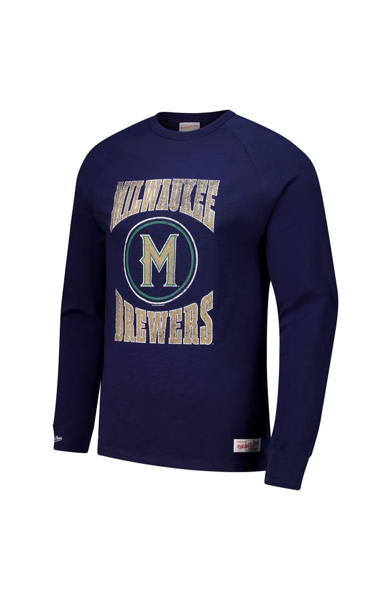 Mitchell & Ness Men's Mitchell & Ness Navy Milwaukee Brewers Arched Logo Slub Long Sleeve T-Shirt, Alternate, color, Navy