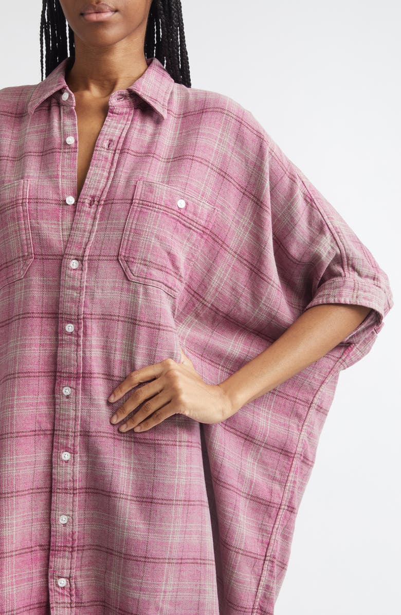 R13 Plaid Oversize Boxy Cotton Flannel Shirtdress, Alternate, color, Muted Pink Plaid