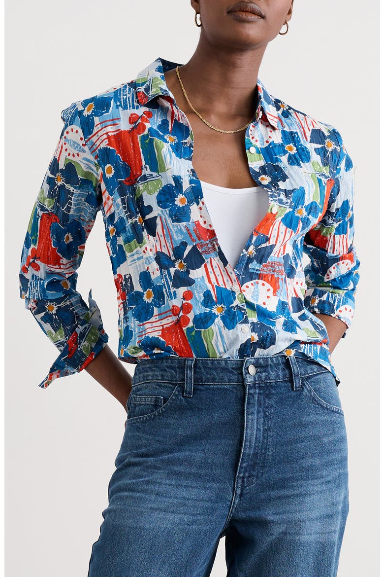 Larissa Floral Organic Cotton Button-Up Shirt, Main, color, TABLE SKETCH CHALK