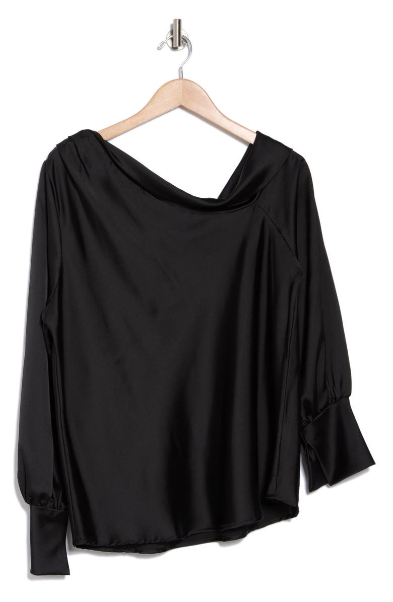 Renee C Drop Shoulder Satin Top, Alternate, color, Black