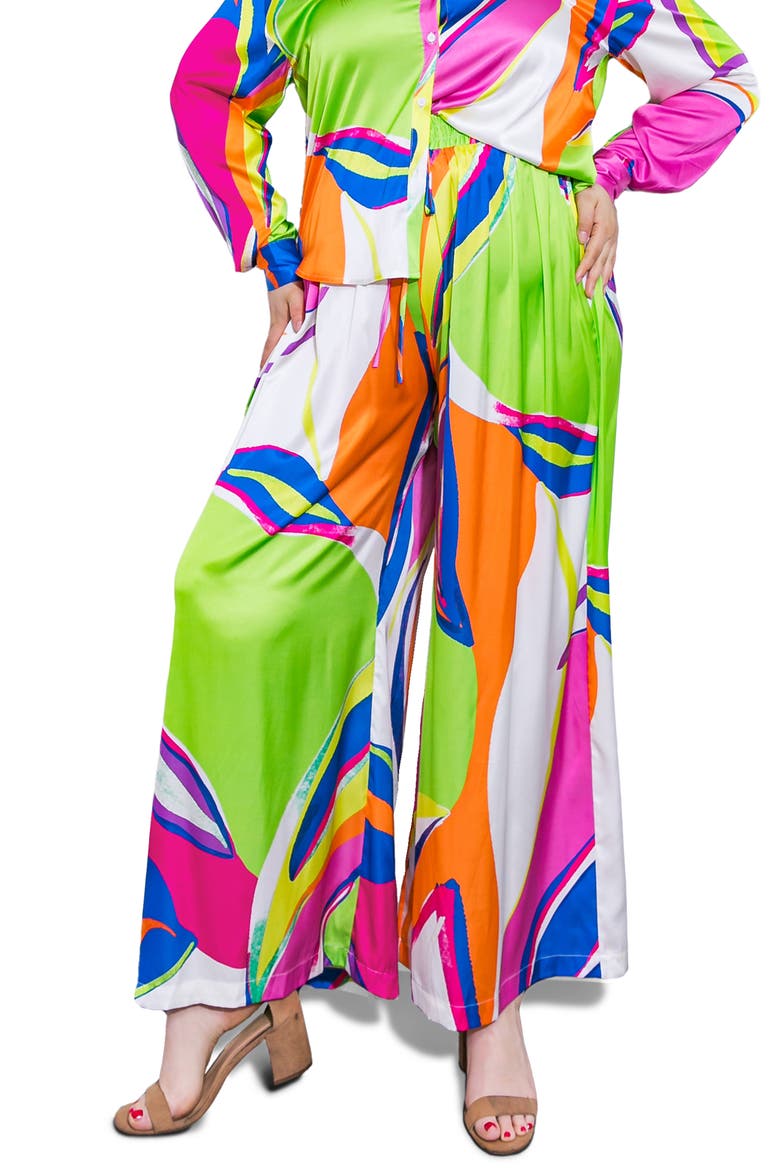 Print Woven Satin Pants, Main, color, GREEN