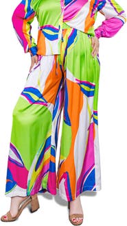 FLYING TOMATO Print Woven Satin Pants