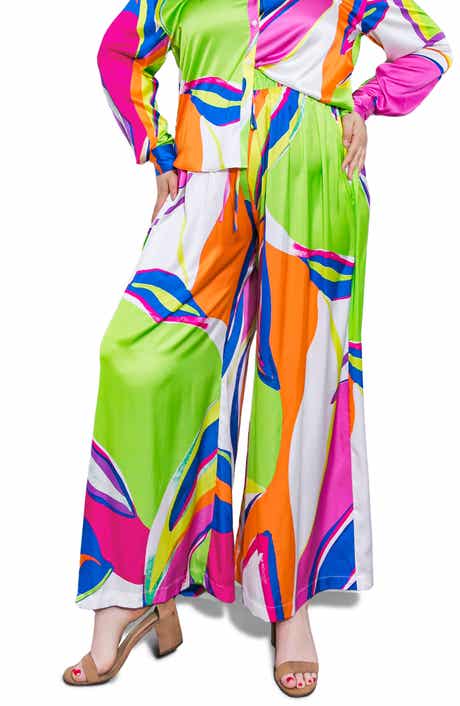 FLYING TOMATO Print Woven Satin Pants