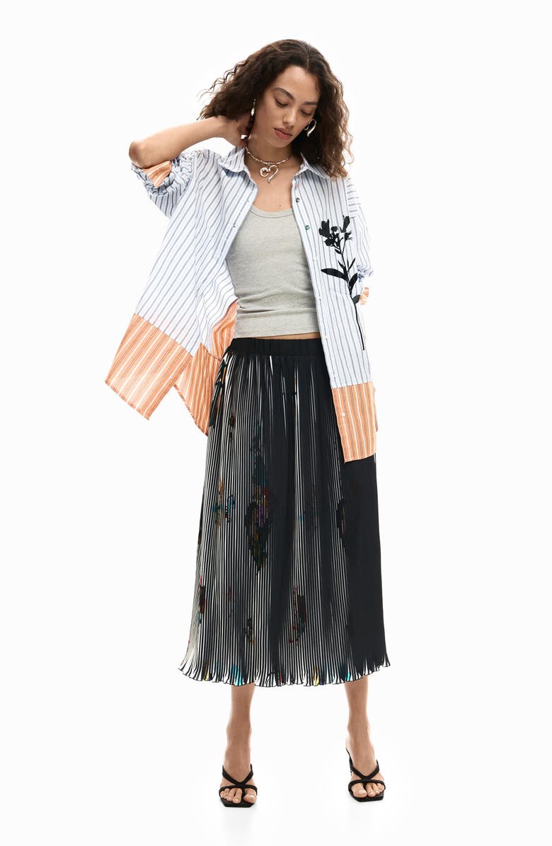 Desigual Flower & Stripe Woven Shirt, Alternate, color, Off White