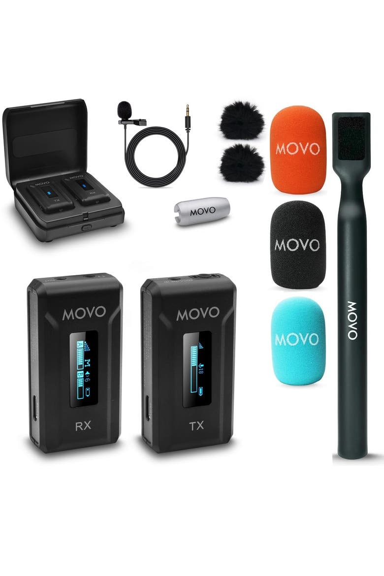 WMX-2 Wireless Lavalier Microphone System with Charging Case and Interview Mic Handle for Cameras, Main, color, Black