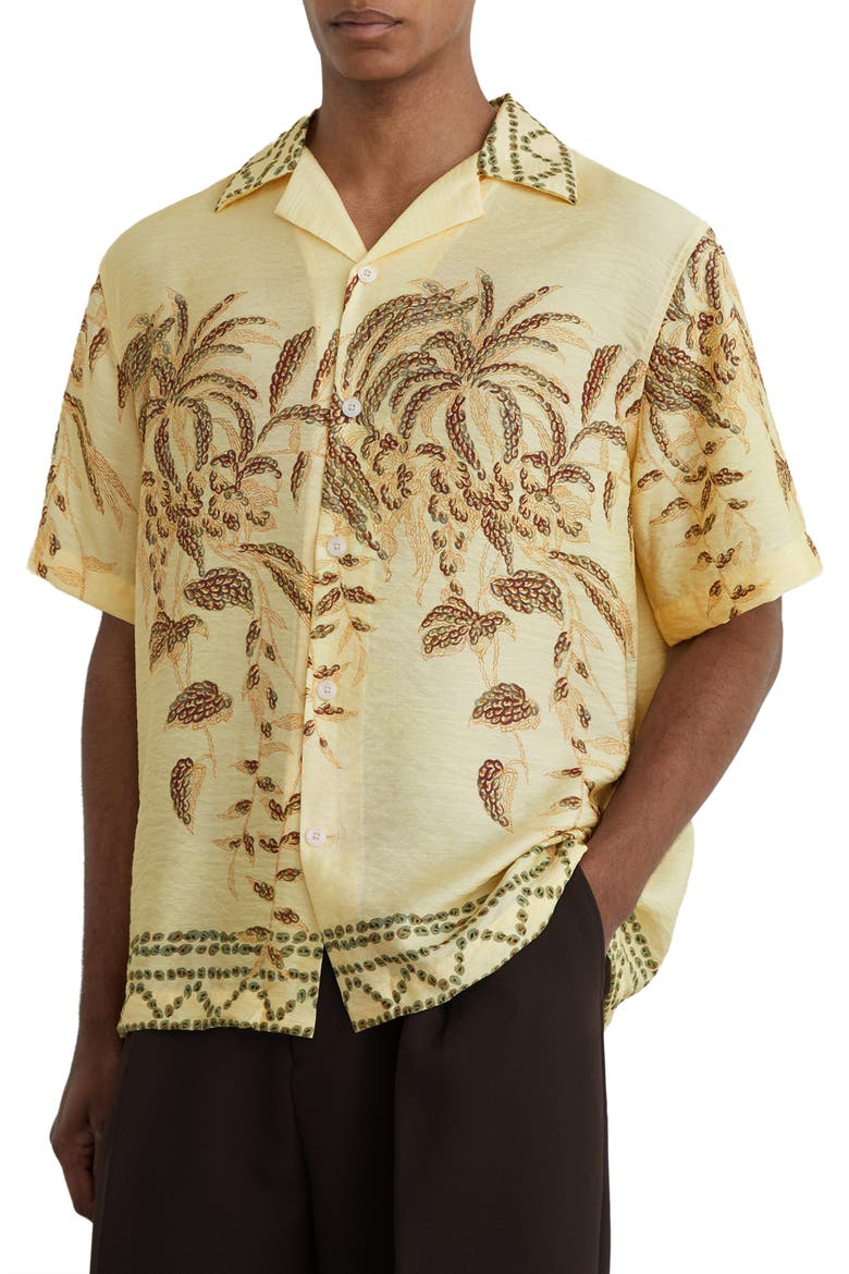 Camino Embroidered Camp Shirt, Main, color, YELLOW