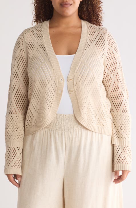 Regina Pointelle Knit Cardigan (Plus)