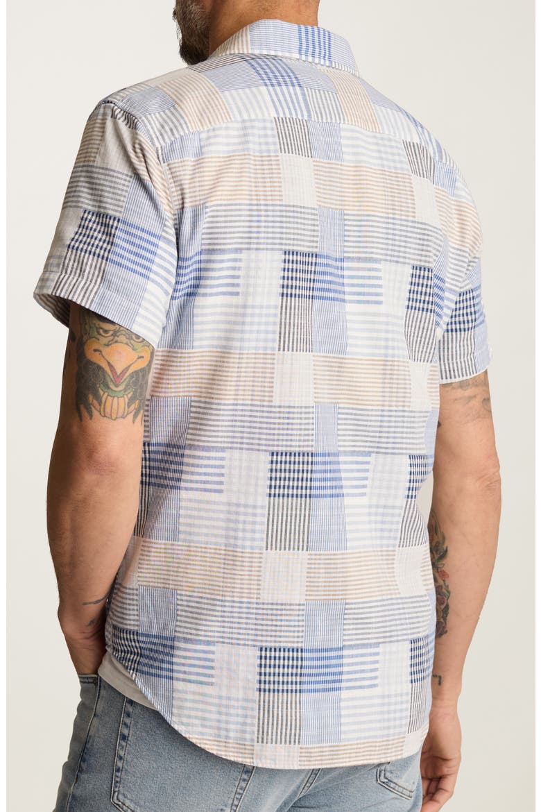 Riviera Slim Fit Patchwork Short Sleeve Cotton Button-Up Shirt, Alternate, color, BLUE STRIPE PATCHWORK