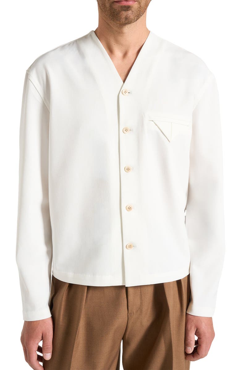 Manière De Voir Zac Boxy V-Neck Long Sleeve Shirt, Main, color, Off White