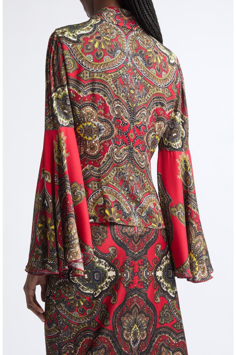 Willa Fitted Button Up Top with Bell Sleeves, Alternate, color, BON VOYAGE HIBISCUS MULTI