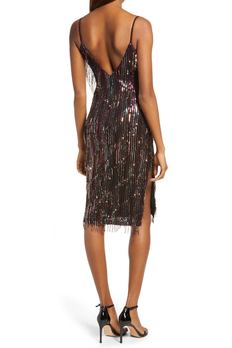 Yvonne Sequin Fringe Midi Dress, Alternate, color, BLACK MULTI