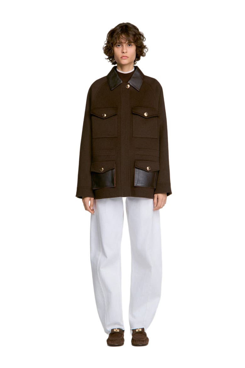 Double-faced coat, leather collar, Main, color, Brown