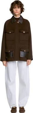 SANDRO Double-faced coat, leather collar