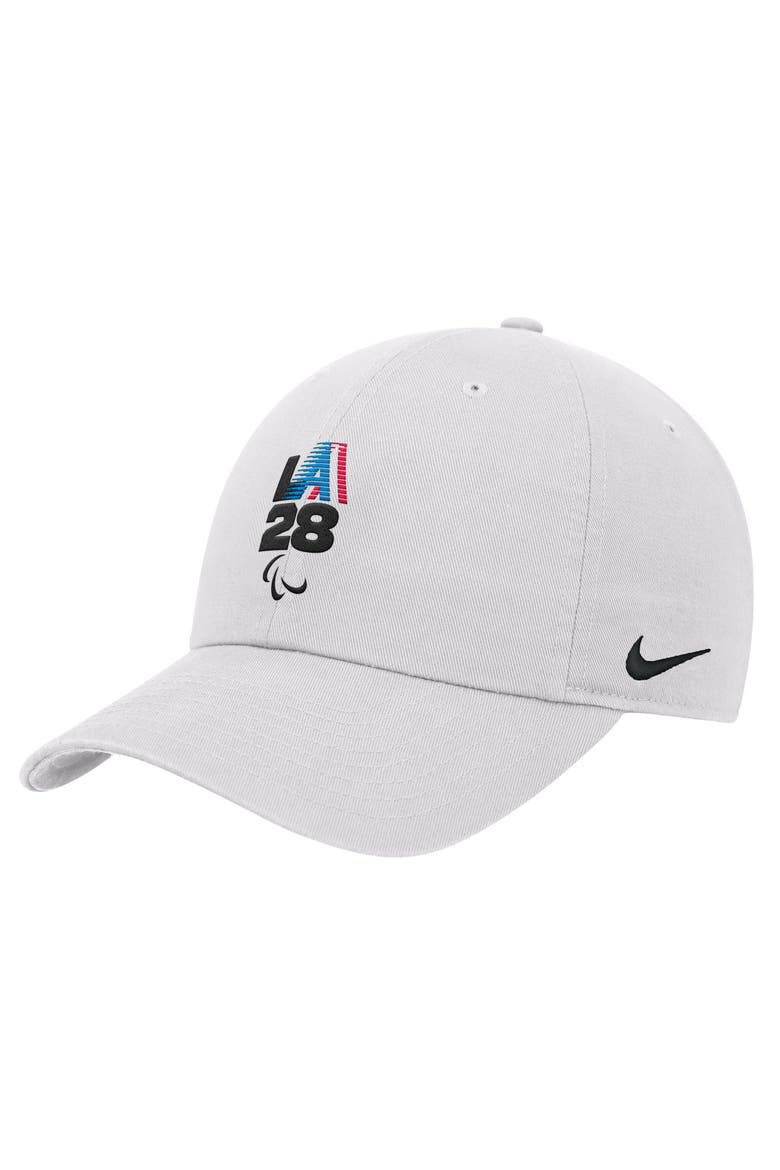 Men's Nike White LA28 Summer Paralympics Retro Stripe Club Adjustable Hat, Main, color, White