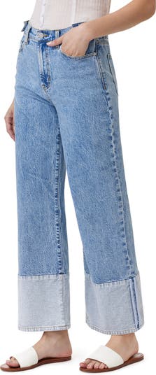 Contrast Hem High Waist Ankle Wide Leg Jeans