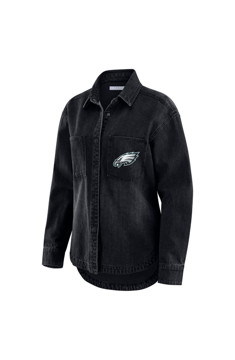 WEAR by Erin Andrews Women's WEAR by Erin Andrews Black Philadelphia Eagles Washed Oversized Denim Full-Snap Shacket, Alternate, color, Black