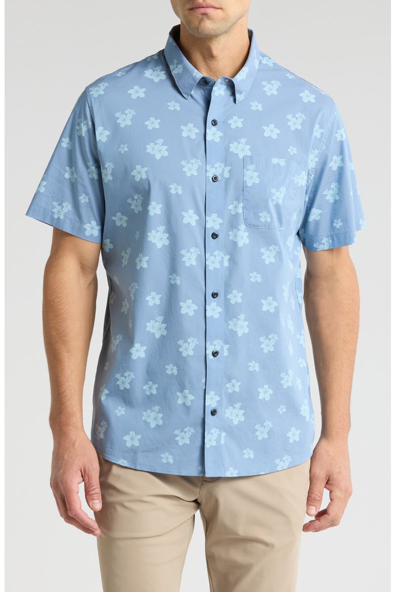 Dine and Drive Short Sleeve Button-Up Shirt, Main, color, HEATHER QUIET HARBOR