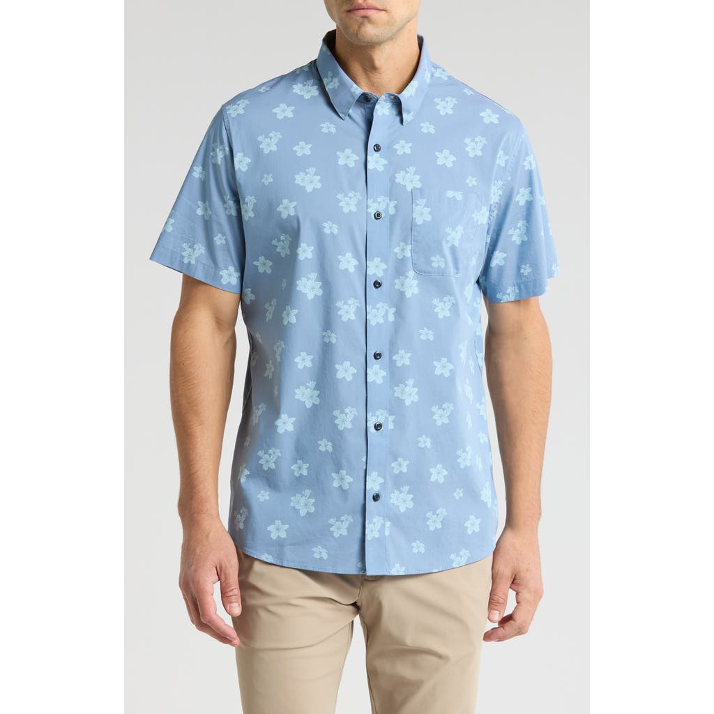 TravisMathew Dine and Drive Short Sleeve Button-Up Shirt in Heather Quiet Harbor at Nordstrom Rack, Size Medium