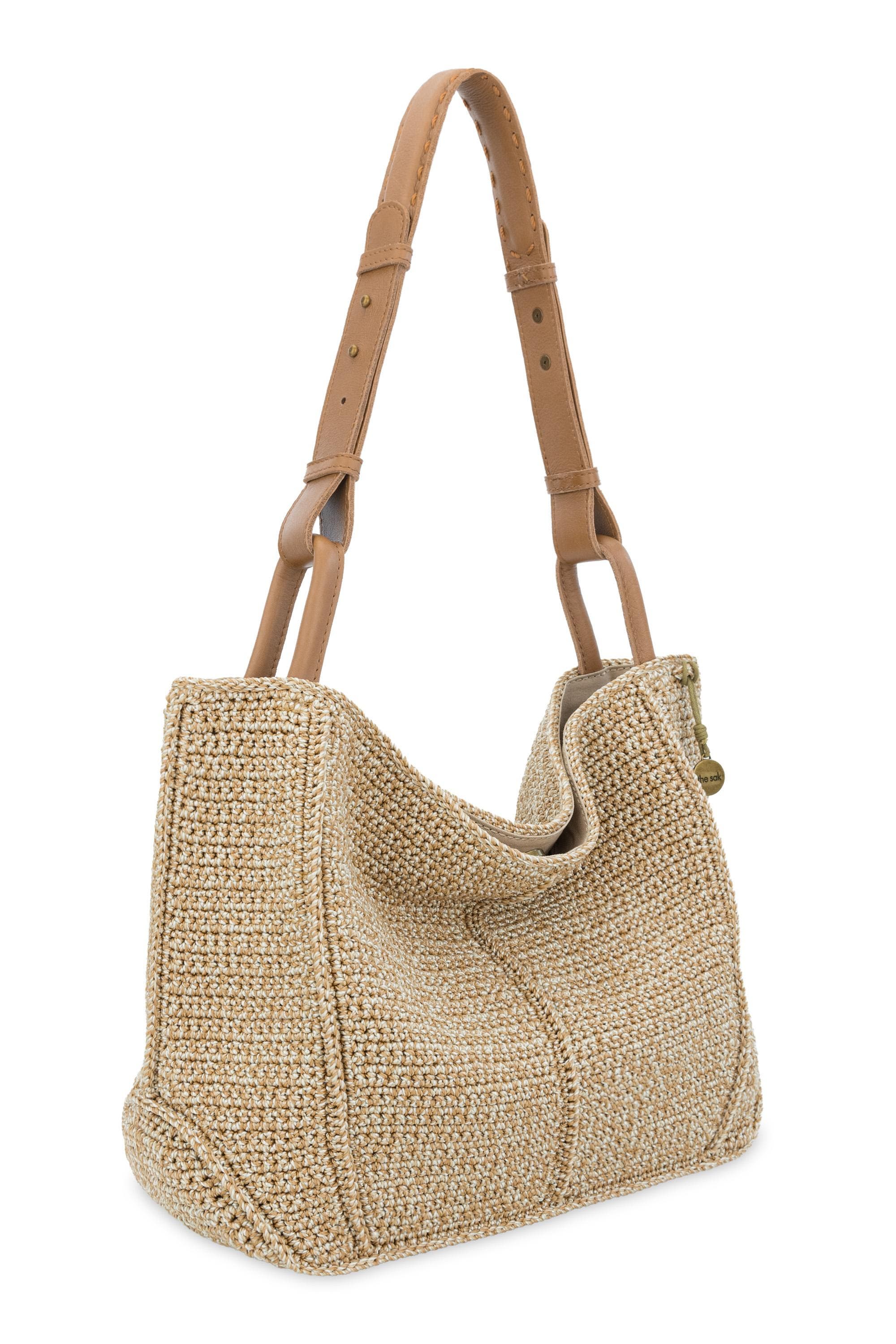Los Feliz Medium Crochet Tote Bag, Alternate, color, Bamboo Static