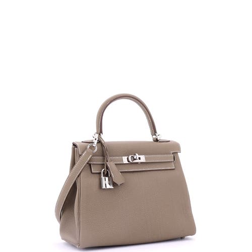 Pre-owned Hermes Hermes Kelly Handbag Grey Togo With Palladium Hardware 25 In Brown