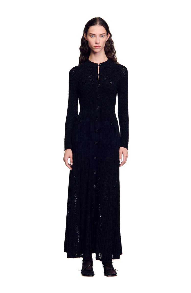 SANDRO Velvet-effect knit maxi dress, Main, color, 