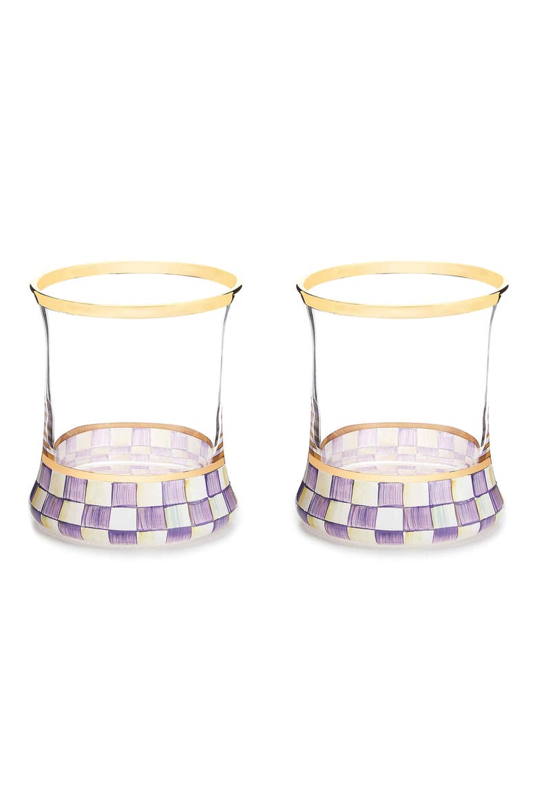 Violet Check Set of 2 Tumbler Glasses, Main, color, VIOLET