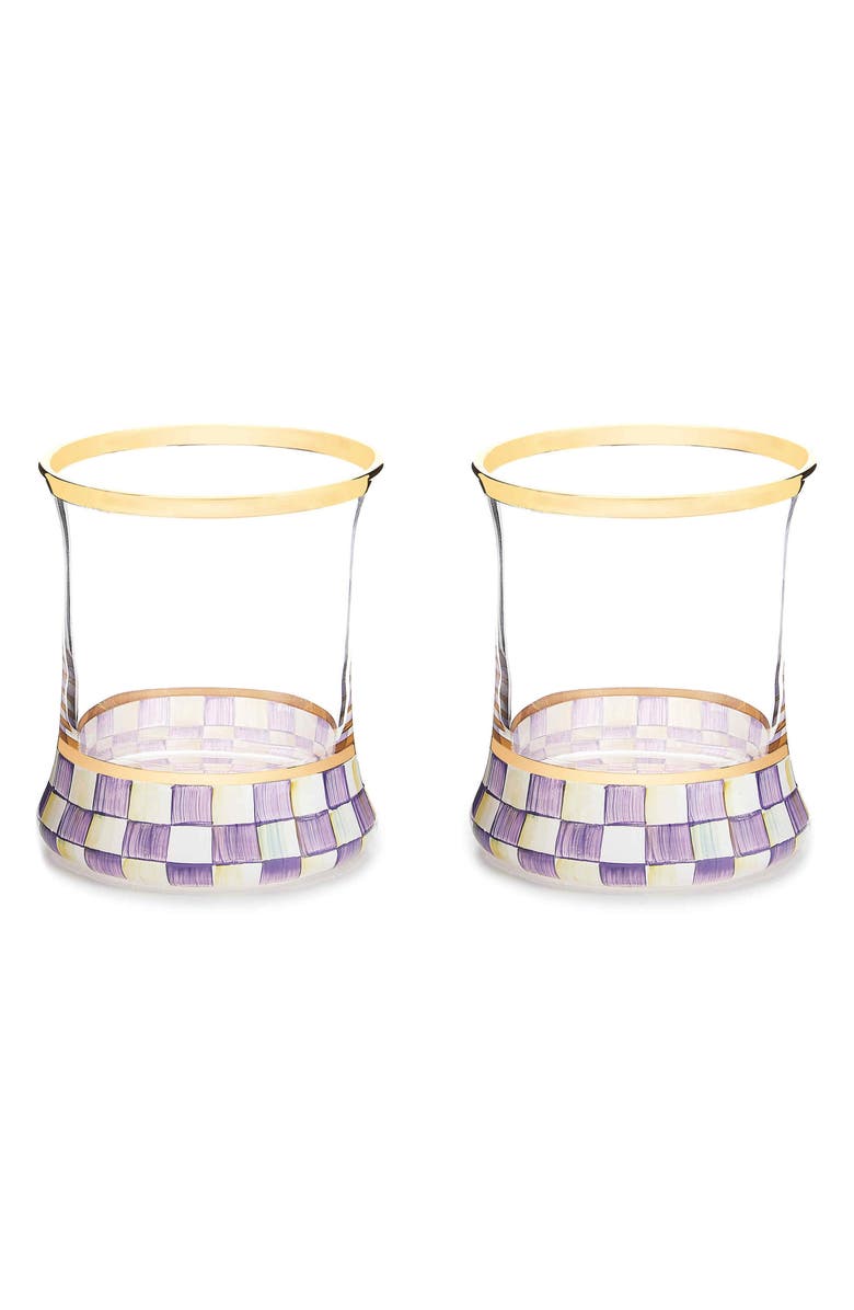 MACKENZIE CHILDS Violet Check Set of 2 Tumbler Glasses, Main, color, Violet