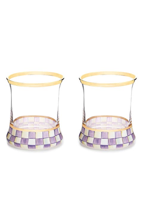 Violet Check Set of 2 Tumbler Glasses