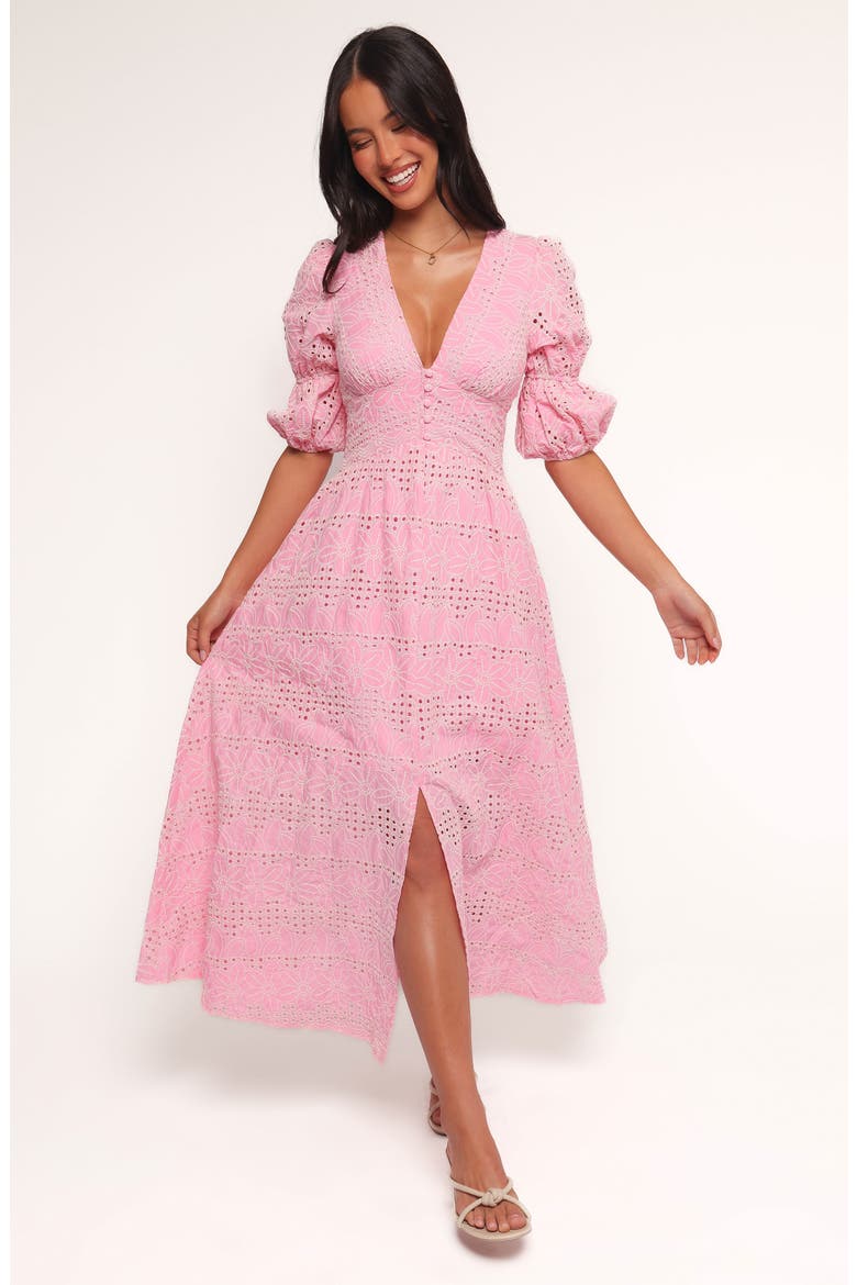 Tani Eyelet Puff Sleeve Cotton Blend Maxi Dress, Alternate, color, PINK