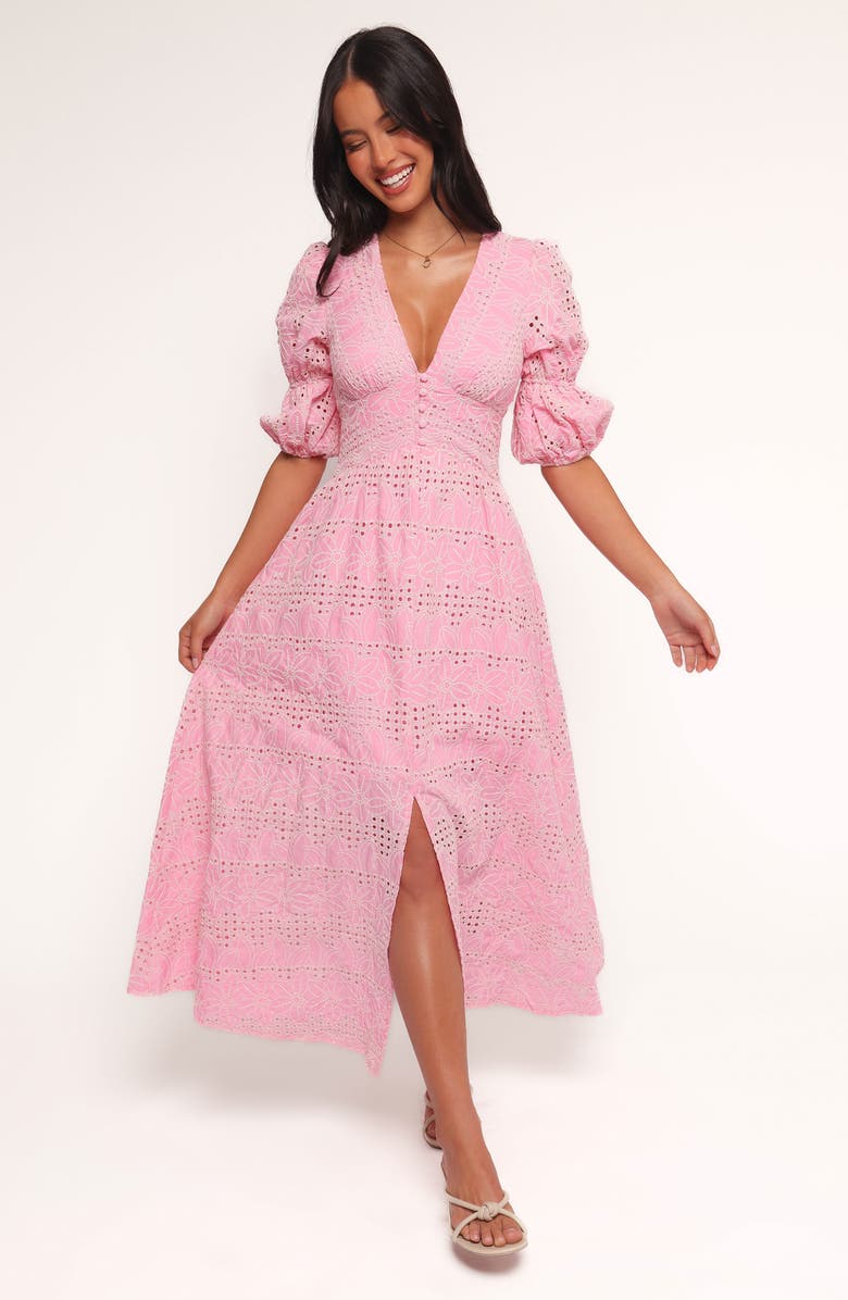 Petal & Pup Tani Eyelet Puff Sleeve Cotton Blend Maxi Dress, Alternate, color, Pink