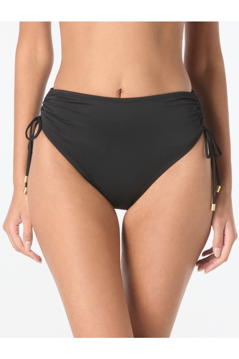 Inspire Shirred High Waist Bikini Swim Bottom, Main, color, Cast-Black