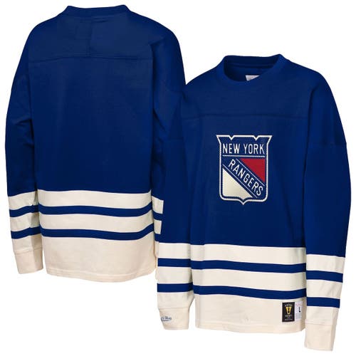 Shop Mitchell & Ness Youth Blue New York Rangers Chainstitch Heavyweight Long Sleeve Top