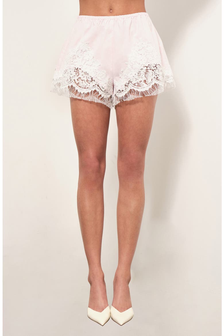 Rue Eyelash Lace Trim Shorts, Main, color, BABY PINK