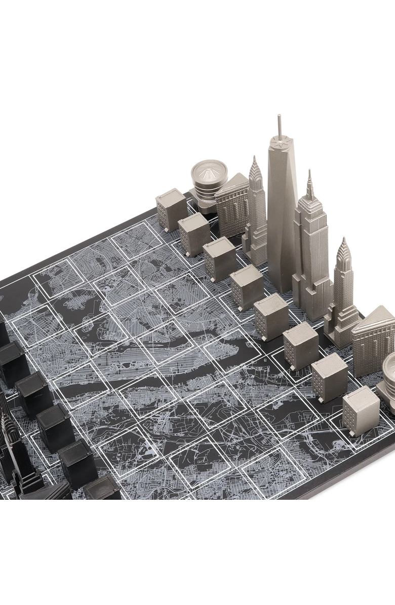 SKYLINE CHESS Chess Set Stainless Steel New York Edition with Wood Map Board, Alternate, color, Black