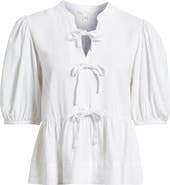 Caslon® Linen Blend Tie Front Peplum Top