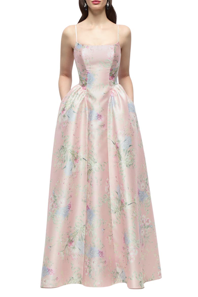 Jillian Floral Satin Twill Gown, Main, color, ESME FLORAL