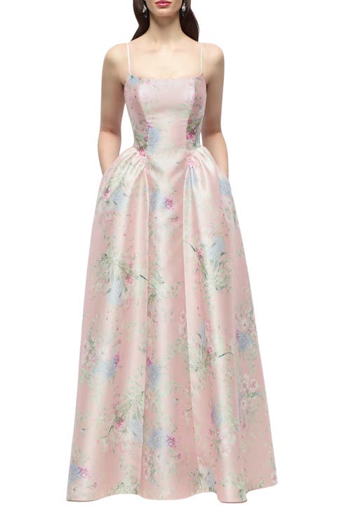Jillian Floral Satin Twill Gown