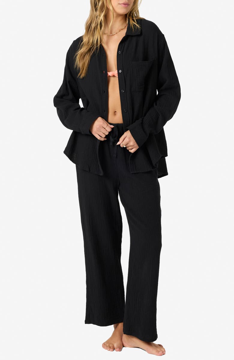 O'Neill Leni Oversize Cotton Gauze Button-Up Shirt, Alternate, color, Black
